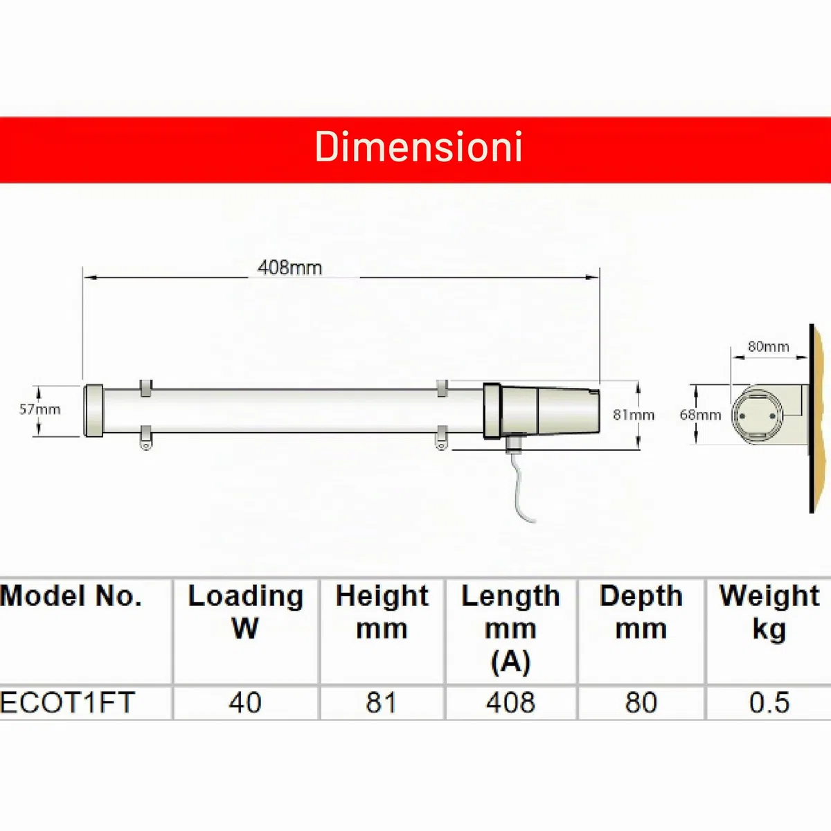 Dimplex ECOT2FT - Riscaldatore tubolare da 0,8 m con termostato integrato, staffe di montaggio incluse, bianco/grigio