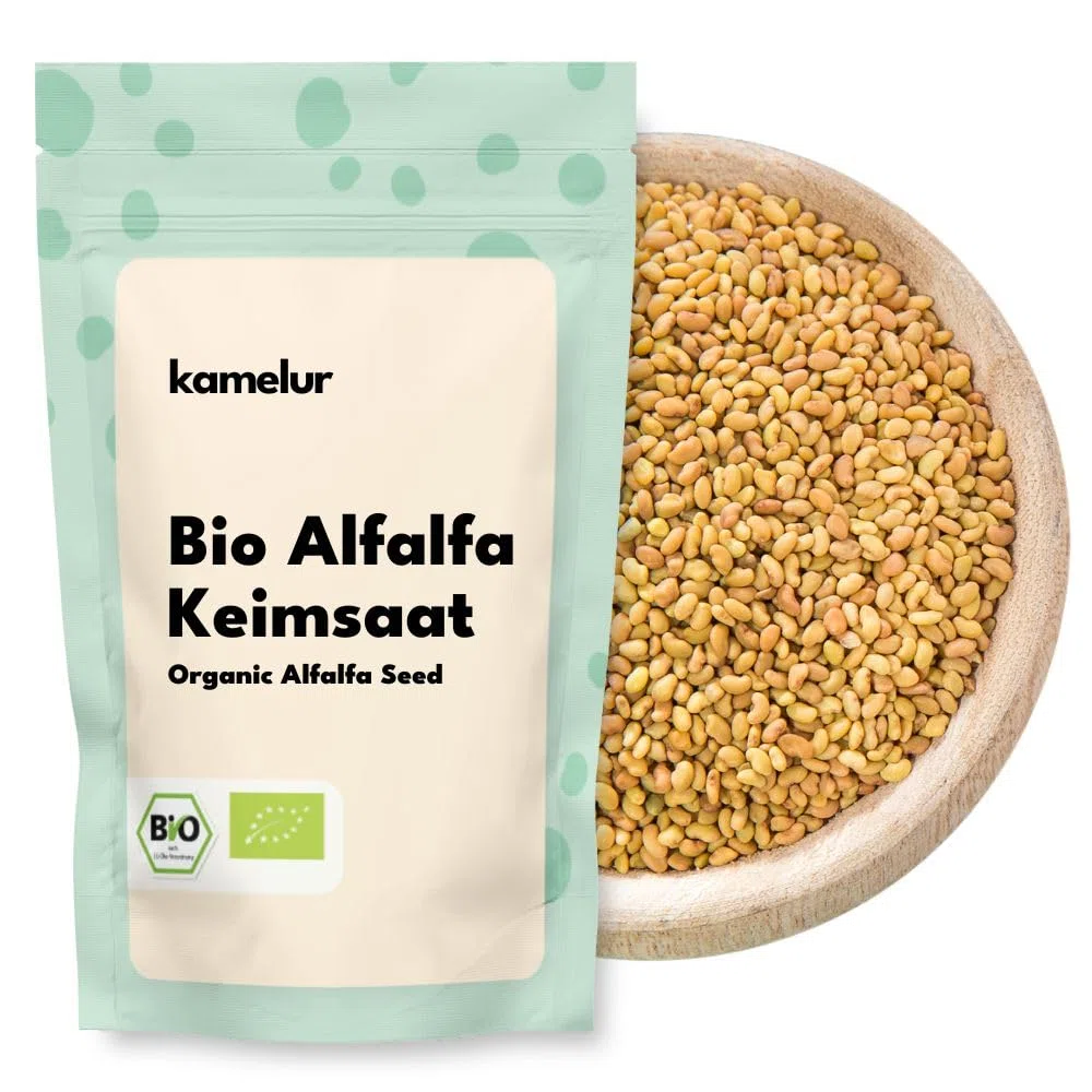 Kamelur BIO Alfalfa Sprouts Seeds - Semi Di Erba Medica Bio, Semi Di Germinazione Senza Additivi - Semi Di Erba Medica In Confezione Biodegradabile