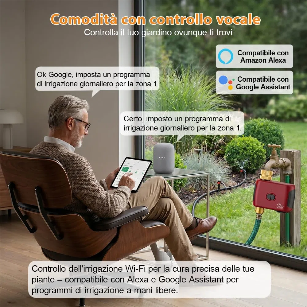 GIEX Timer per irrigazione WiFi, programmatore intelligente per rubinetto da giardino, compatibile con Alexa e Google Assistant, funziona con app Tuya Smart Life, sistema di irrigazione automatico