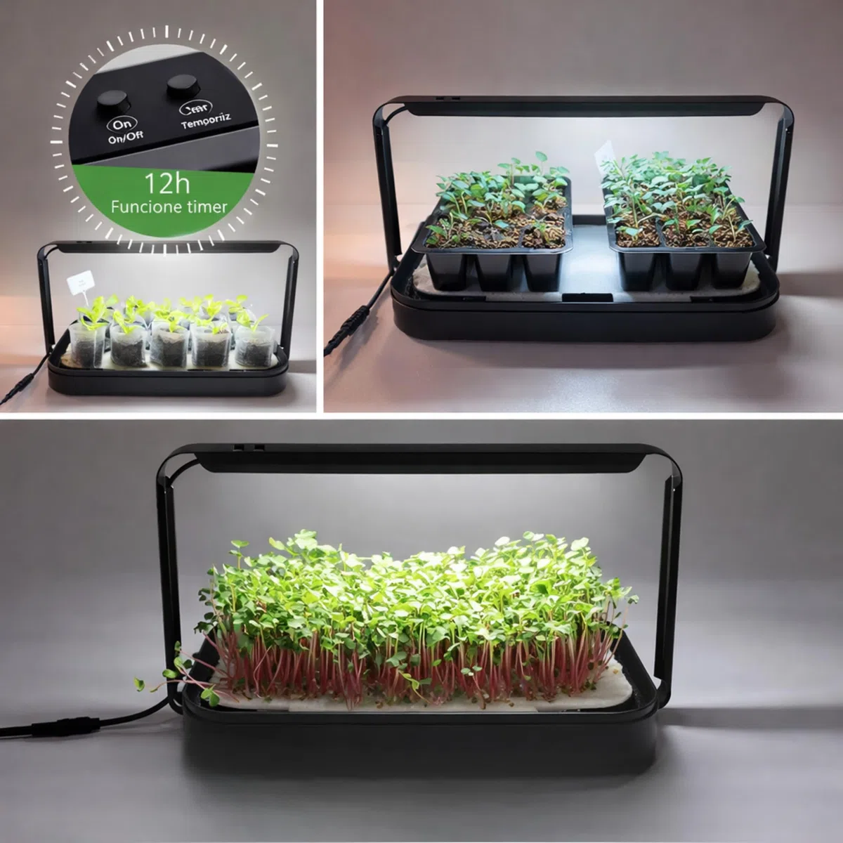Idroponica Microgreen Indoor con Luce LED Automatica 12h per La CRESCITA OMOGENEA - Kit Idroponico Auto Irrigante con Sacchi Biodegradabili - Mini Serra Compatto per Casa - Capacità 1kg