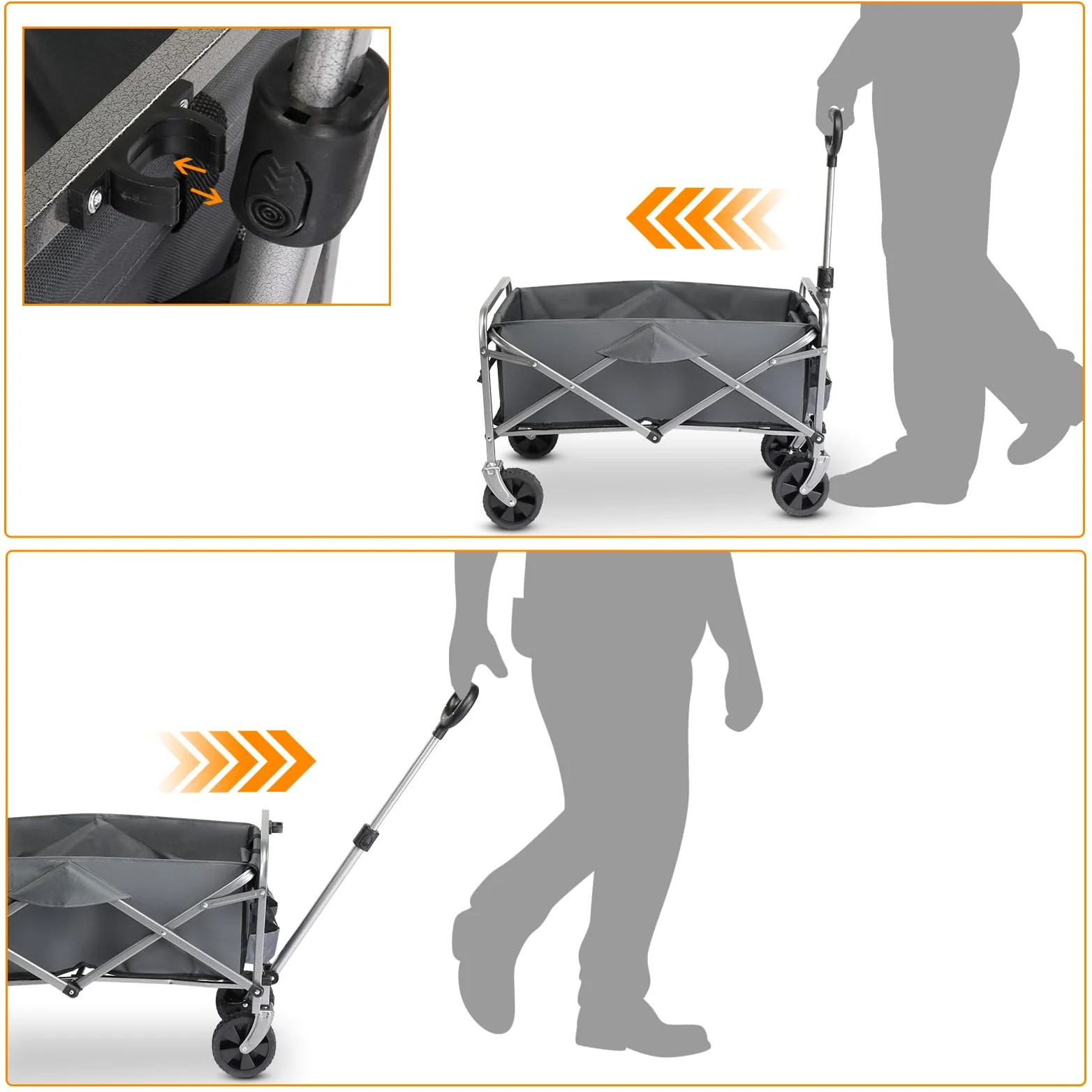 Bonnlo Carrello da Campeggio Portata 100kg, Carrello Spiaggia Pieghevole 74,5 x 43,5 x 85cm, Carrello con Ruote Portatutto Spesa (Grigio e Argente)