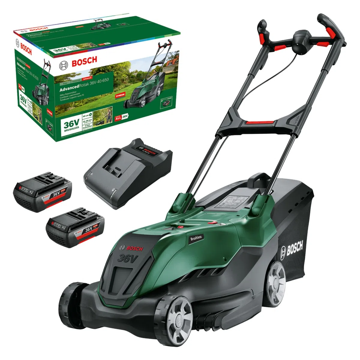 Bosch Tagliaerba/Tosaerba a Batteria Advancedrotak 36V-40-650 (Sistema a 36 Volt, Larghezza di Taglio: 40 cm, Kit con Batteria e Caricabatteria)