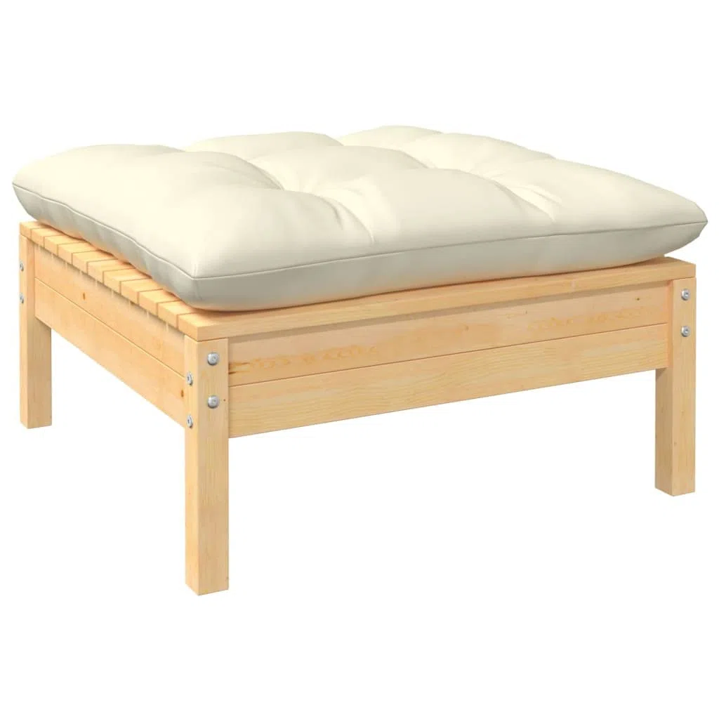 Set da 10 pezzi in legno di pino massiccio con cuscini color crema, set di mobili da giardino per esterni per terrazza e balcone, set modulare con cuscini