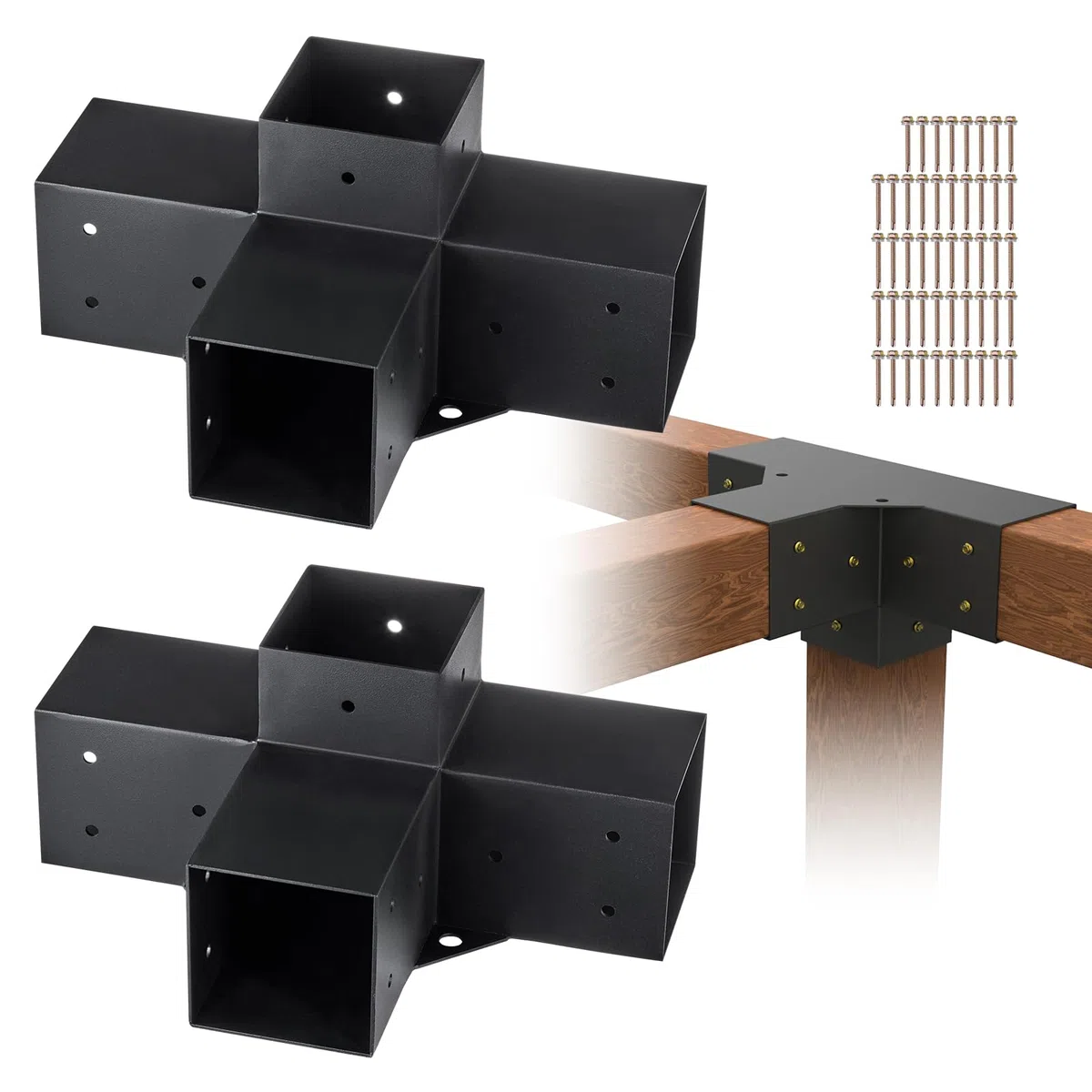 VEVOR Kit Staffe per Pergola 10x10 cm Supporto per Pali in Legno da Carpenteria 2 Staffe Angolari a 4 Vie Kit per Travi Fai da Te per Gazebo, Pergolati da Patio, Cabine, Kit Staffe per Pergola 2 pz