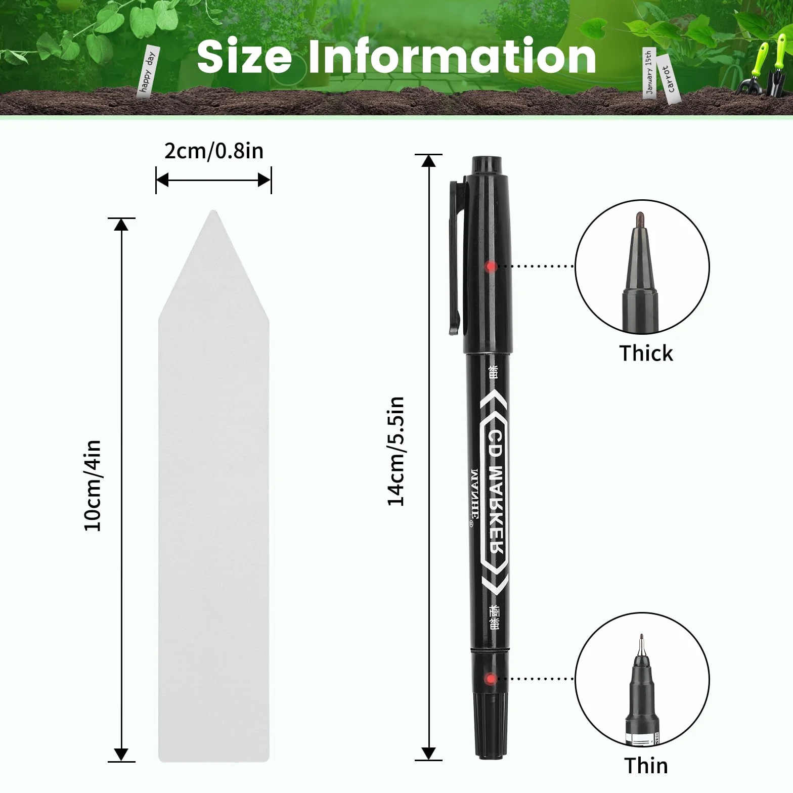 KINGLAKE 300 pezzi 10x 2CM etichette targhette per piante etichetta di plastica giardino esterna ，bianco