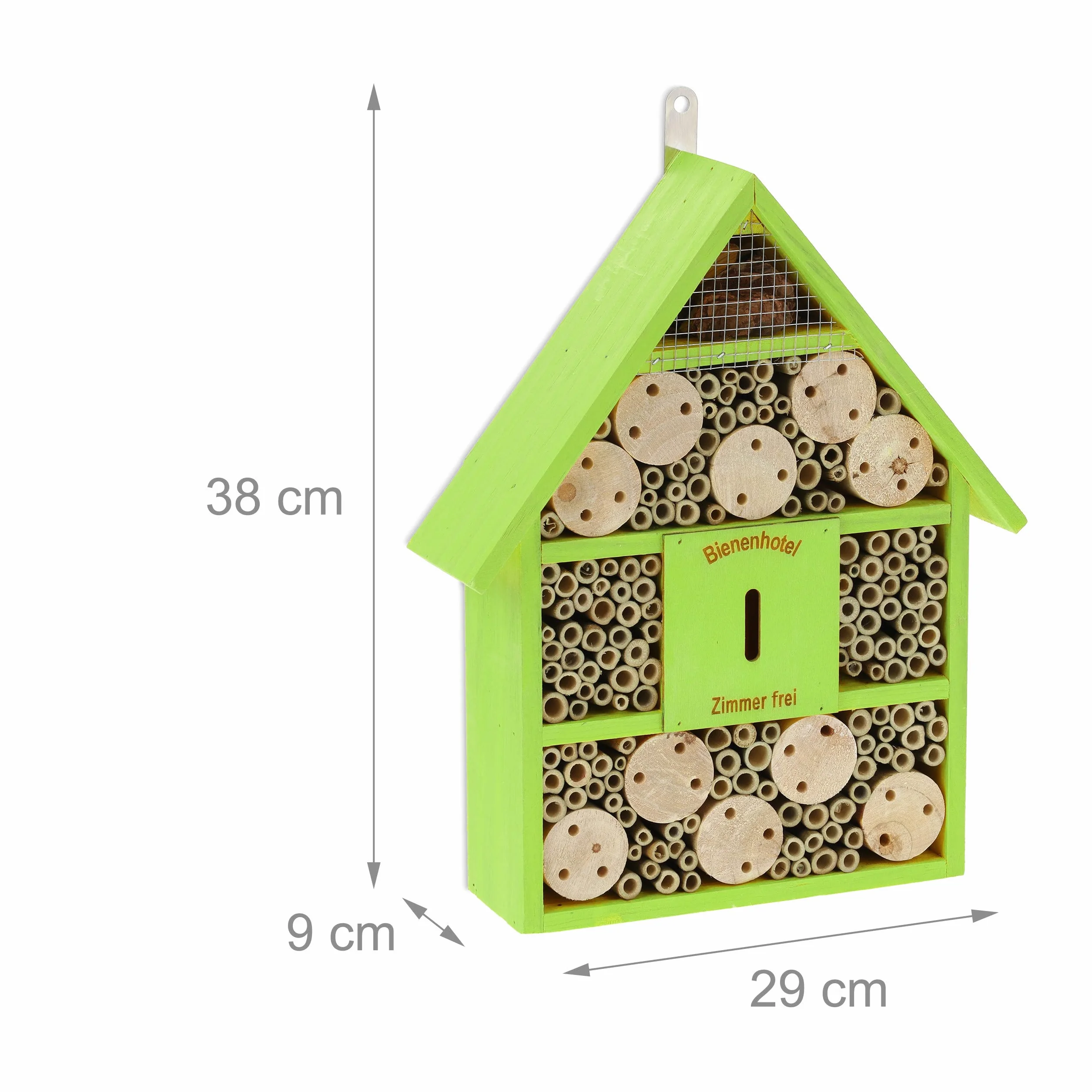 Relaxdays Hotel per Insetti, Alveare per Api e Vespe, da Giardino, Balcone, in Legno e Bambù, HxLxP: 38x29x9 cm, Verde