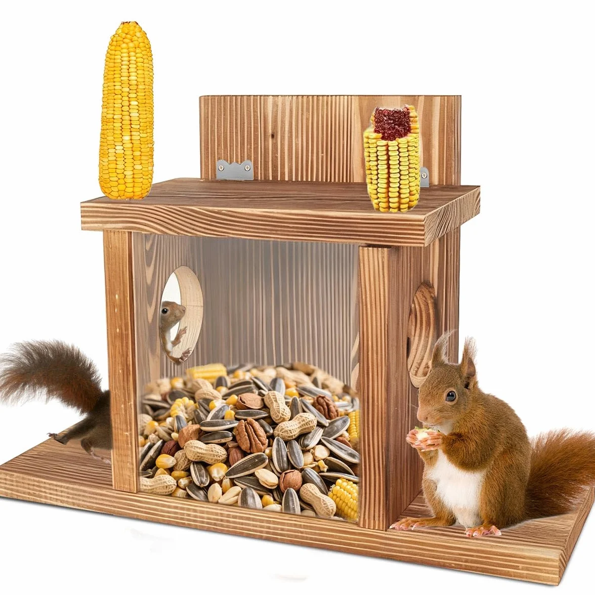 Mangiatoia per Scoiattoli, Casetta per Mangime Scoiattolo in Legno, Mangiatoia Scoiattoli da Esterno, Resistente alle Intemperie, Appendere Casa Mangiatoia per Giardino all'Aperto