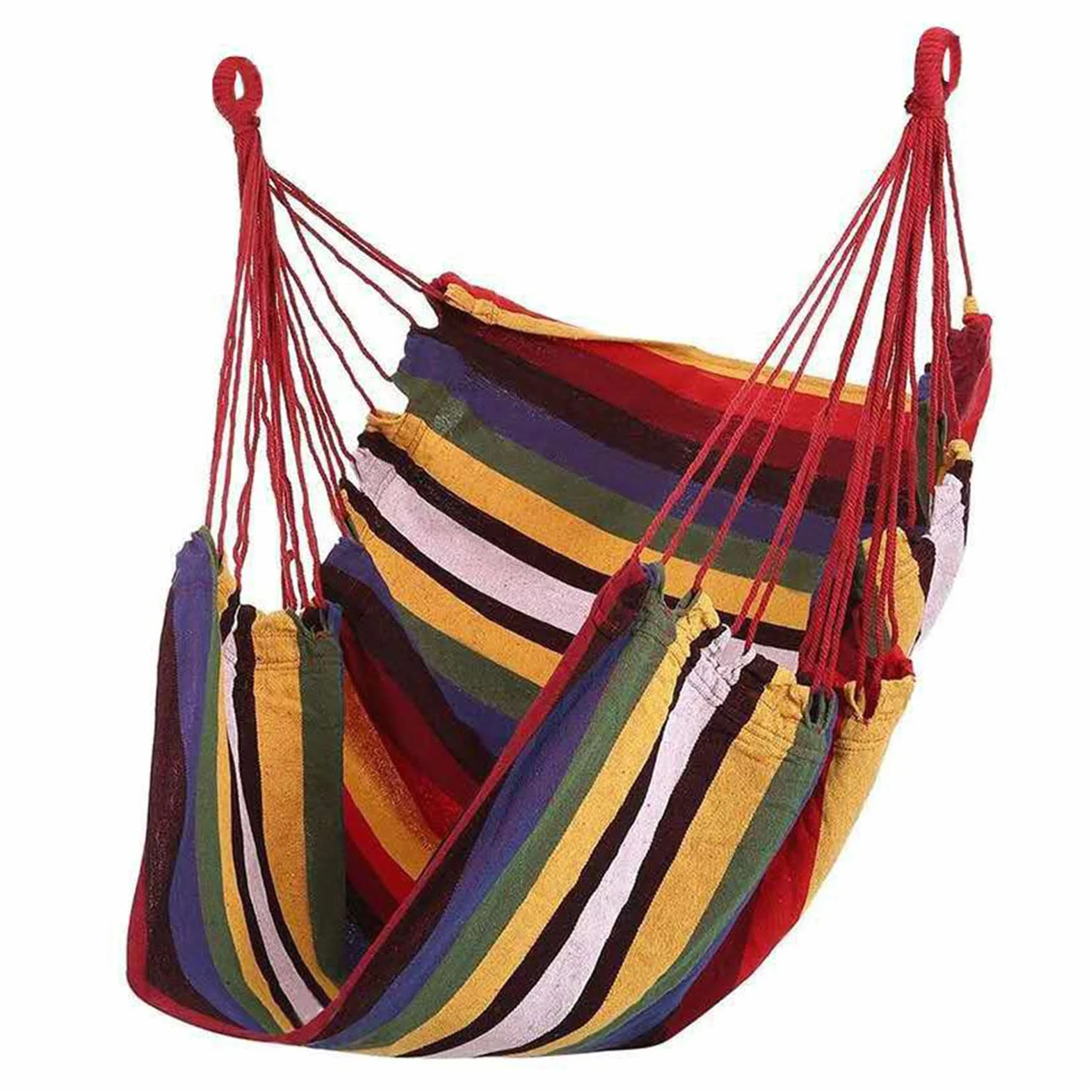 Sedia Sospesa Altalena per Amaca da Esterno in Tela, a Strisce Colorate, Pieghevole Portatile, 100x130cm, per Giardino