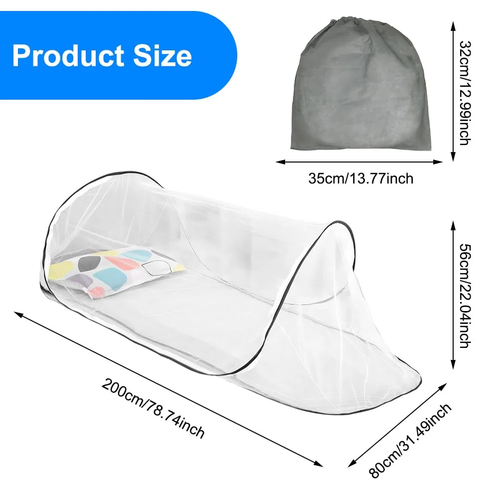 Zanzariera da viaggio pop-up e pieghevole, 200 x 80 x 56 cm, portatile, con cerniera, per letto da campeggio