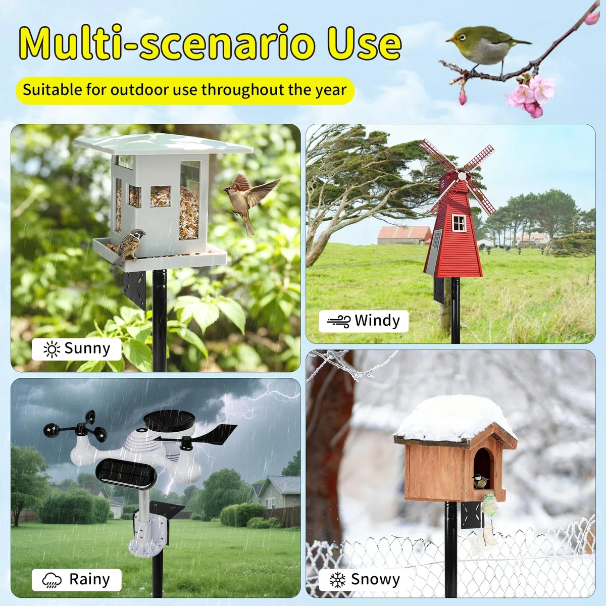 1 Pezzo Supporto regolabile per casetta per uccelli 220cm Set universale per giardino con base a 5 bracci per mangiatoie, stazioni meteorologiche (Senza casetta per uccelli e viti), Nero