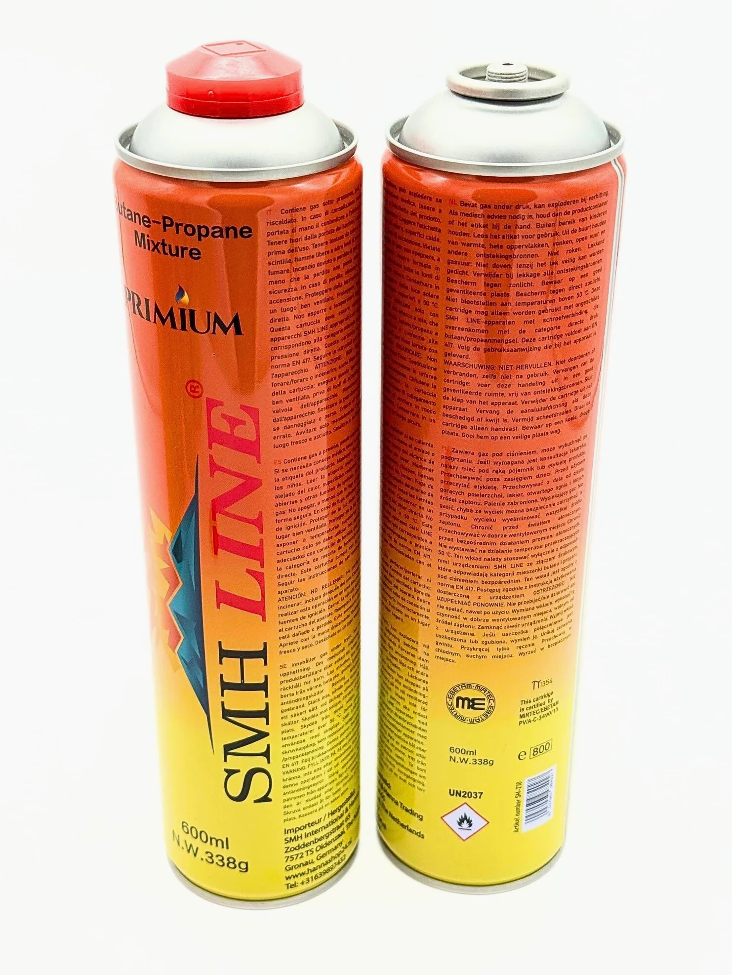 SMH LINE 12 x 600 ml cartuccia a gas universale per fornello a gas da campeggio, bruciatore a gas propano butano 7/16", filettatura europea EN417, cartuccia a vite, valvola a vite, bruciatore di