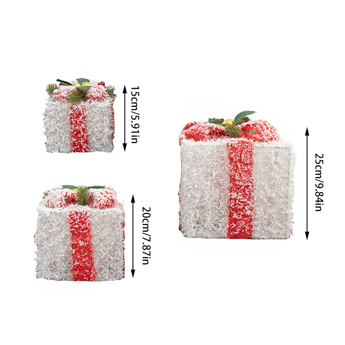 Set di 3 scatole decorative, decorazioni per albero di Natale, scatole regalo con fiocchi, per vacanze al chiuso e all'aperto