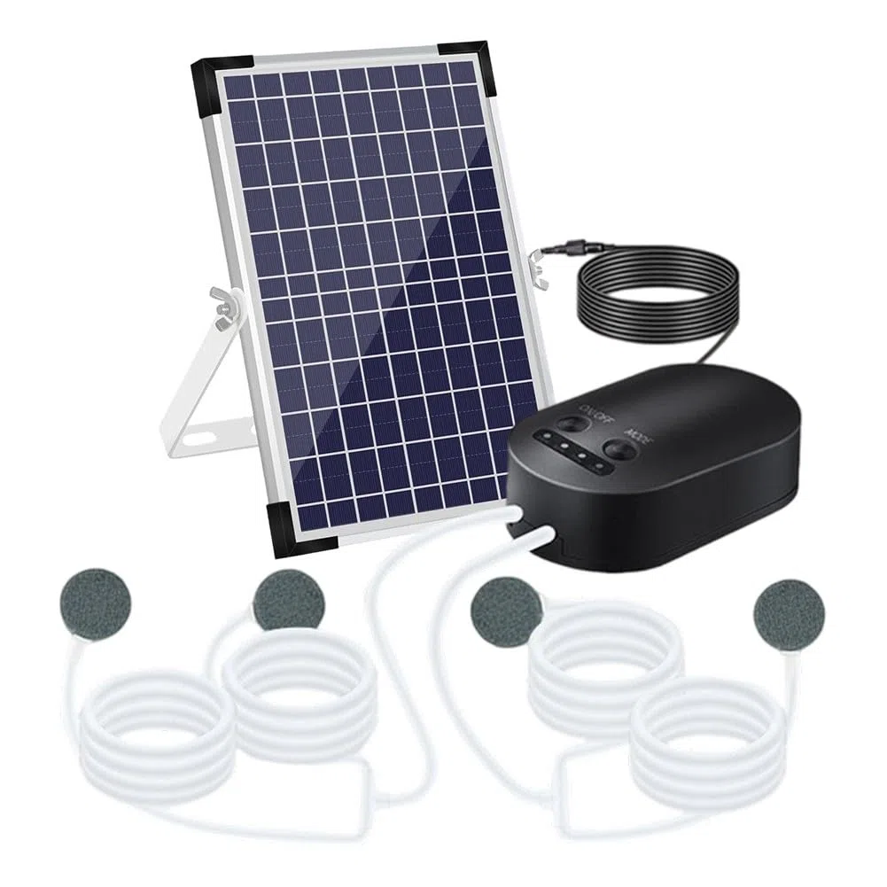 Lecreatekit Aeratore solare per laghetto con batteria, 10 W, 10 V, ossigeno, 3 modalità, 4400 mAh, per giardino, laghetto, acquario, acquario