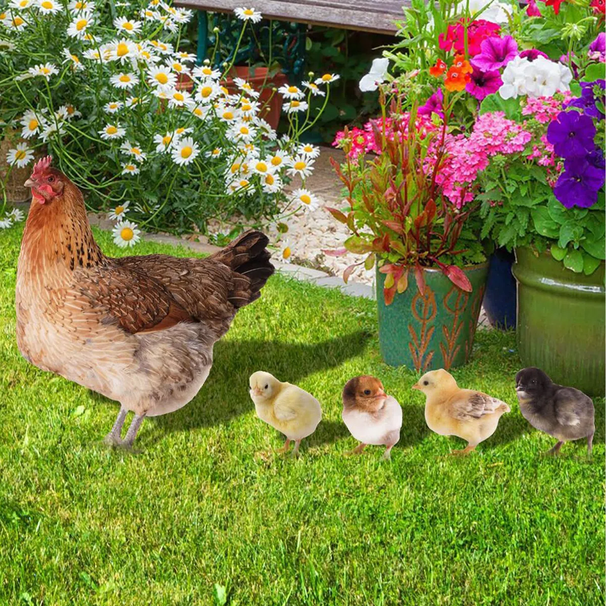 gallina in ferro da giardino Ruggine Decorazione da Giardino Pollo Yard Art Palo Da Giardino Per Cortili, Marciapiedi All'Aperto, Decorazione Per Giardino(gallina + pulcini)
