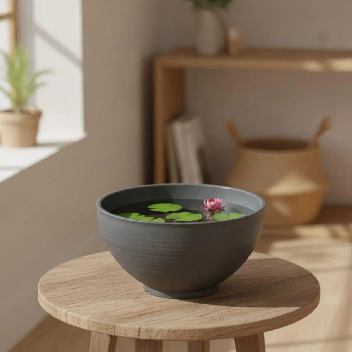 kowaku Resin Planter Vaso Ciotola Acqua Bacino Piante Acquatiche Contenitore Decorativo in Resina Rinforzata Forma Bassa Senza Scarico Adatto per Pesci, Dark Gray, 40CM Spotted