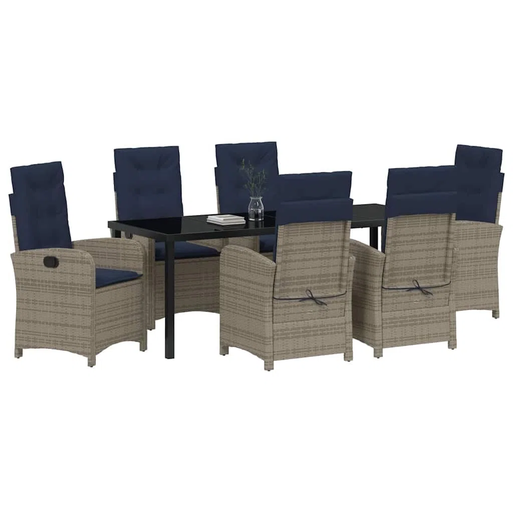 vidaXL Set da Pranzo per Giardino con Cuscino 7 PCS Grigio polyrattan, Set da Pranzo all'aperto, arredo in Rattan Moderno, Resistente agli Agenti atmosferici, posti Regolabili per Giardini e terrazze
