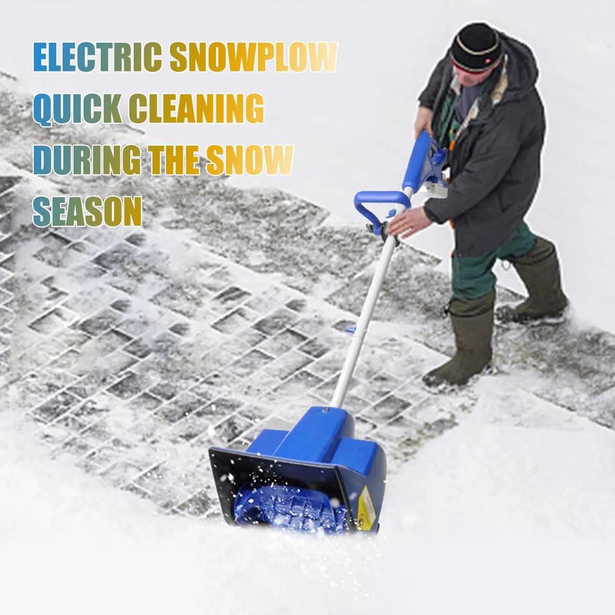 Pala da neve elettrica, 24 V, a batteria, ad alta potenza, ricaricabile, con distanza di lancio di 8 m, per patio e parco giochi