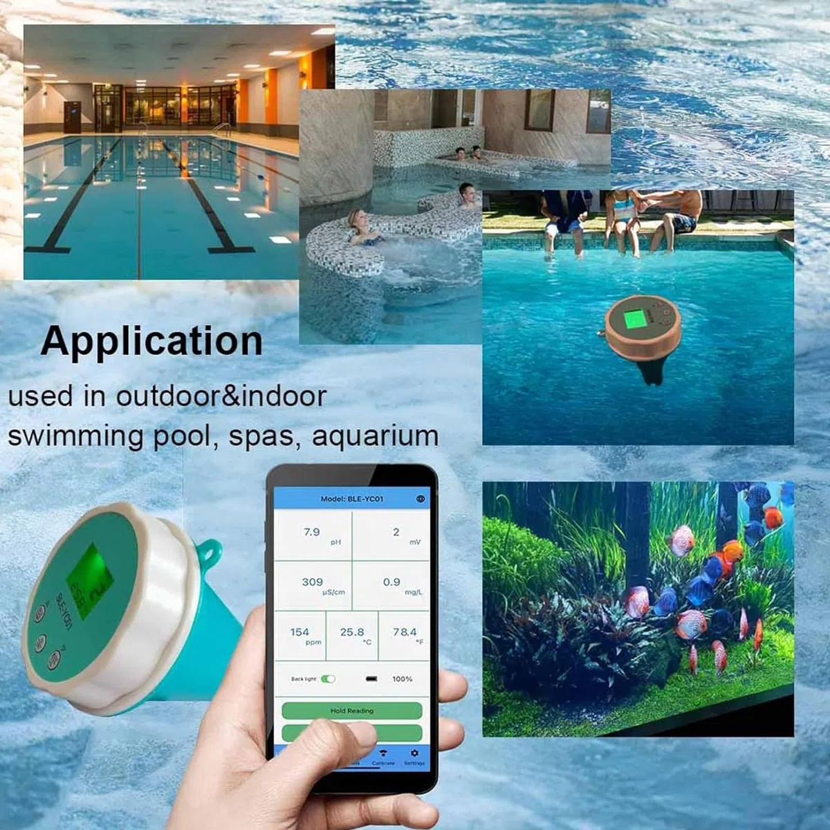 Misuratore di test dell'acqua – Tester Bluetooth per il monitoraggio del pH e del cloro in piscine, vasche idromassaggio e spa