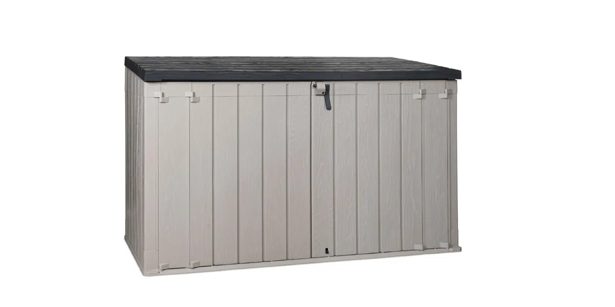 Toomax Stora Way plus 3XL da 2770 litri, capanno porta attrezzi 216x109x140h cm, colore grigio talpa/antracite, porta biciclette con coperchio assistito, resistente ai raggi UV, per esterni