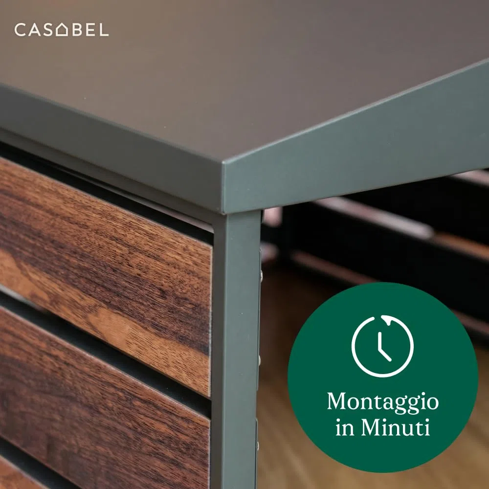 CASABEL Casetta per robot tagliaerba acciaio zincato, tetto a doppia falda | Protezione dalle intemperie, Acciaio zincato robusto, Tetto doppia falda, Riparo universale, Effetto legno, Montaggio facile