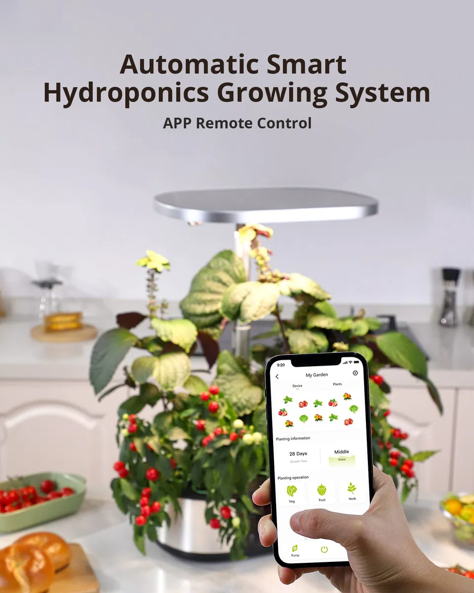 di Coltivazione idroponica, Smart WiFi Garden 12 Pods, 5 modalità di Illuminazione con Lampada LED per Piante da 30 W, per Interni di Erbe aromatiche, 76 cm, Altezza Regolabile