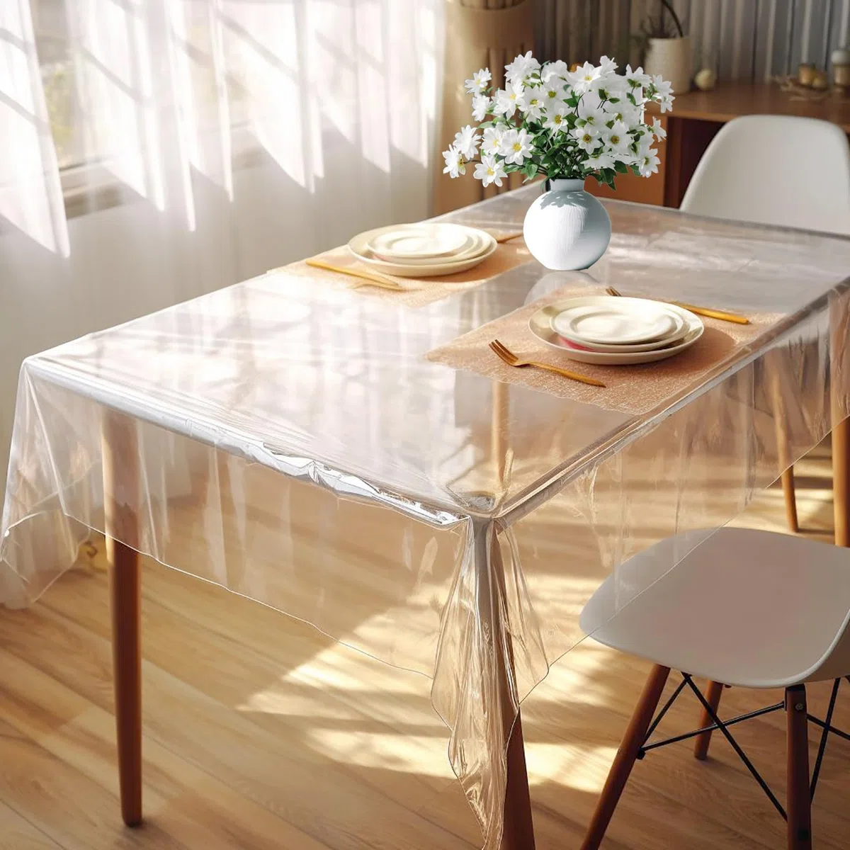 Tovaglia PVC Trasparente, 140X180CM Copri Tavolo PVC Trasparente Rettangolare, Pellicola Protettiva in PVC Lavabile, Impermeabile Tovaglia Plastica da Esterno, Protezione da Tavolo Matrimonio