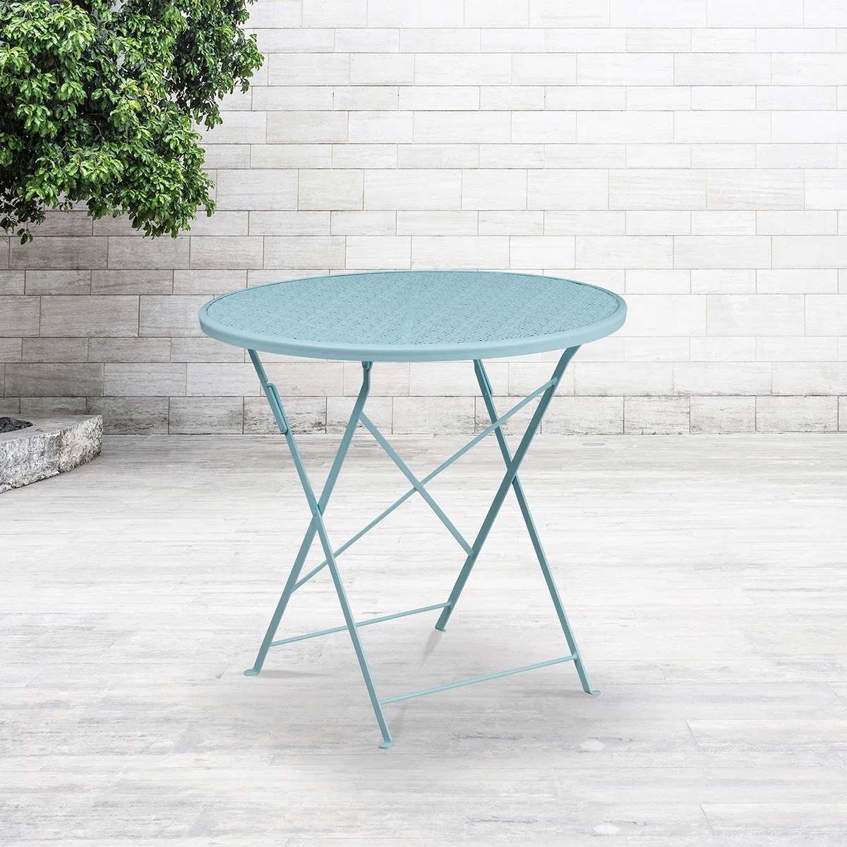 Flash Furniture Oia Commercial Grade 30' Round Indoor-Outdoor Steel Folding Patio Table, Alloy, Sky Blue