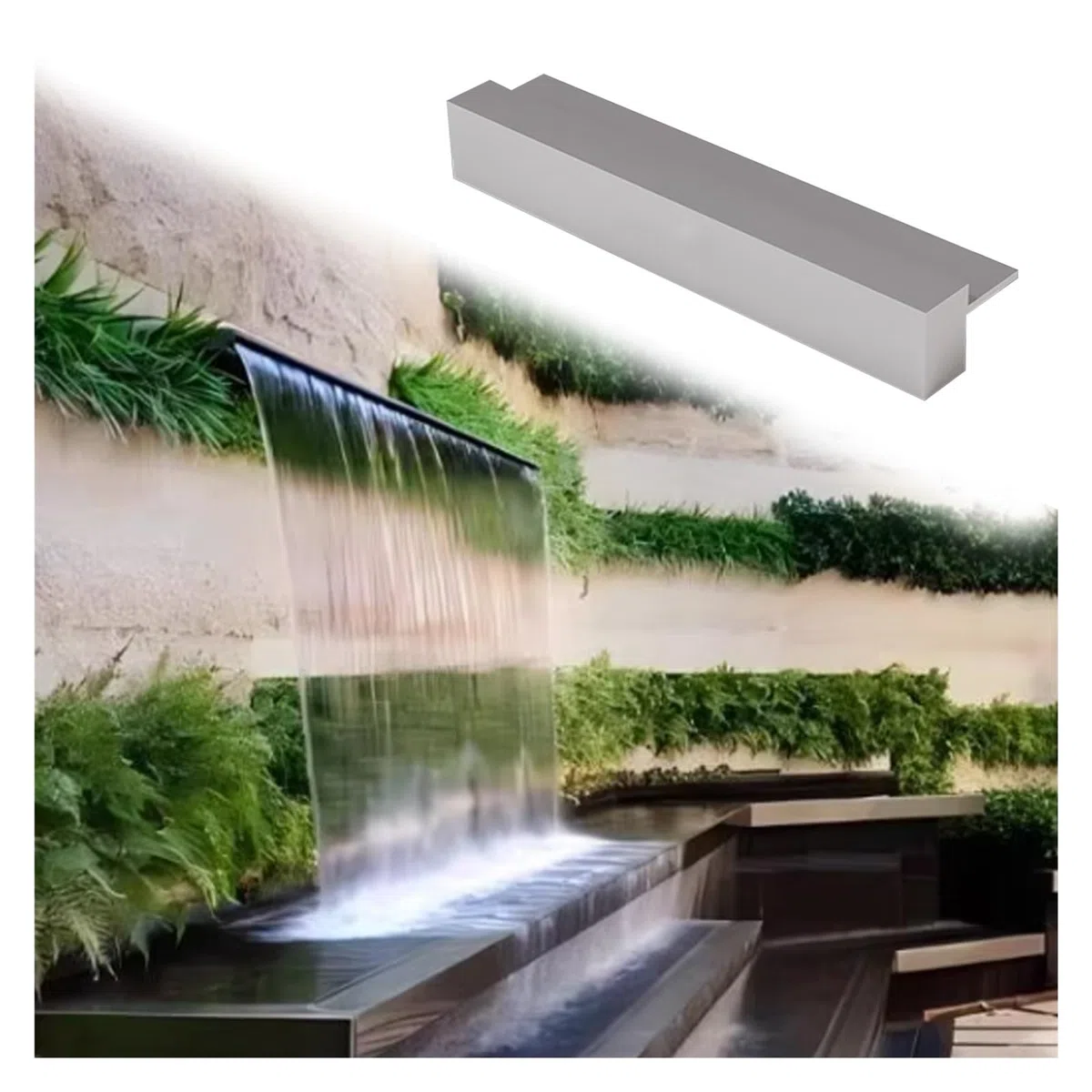 Kit per piscina a cascata in acciaio inox, fontana esterna per stagni e cortili, decorazione per abbellire il paesaggio con un'elegante fontana d'acqua