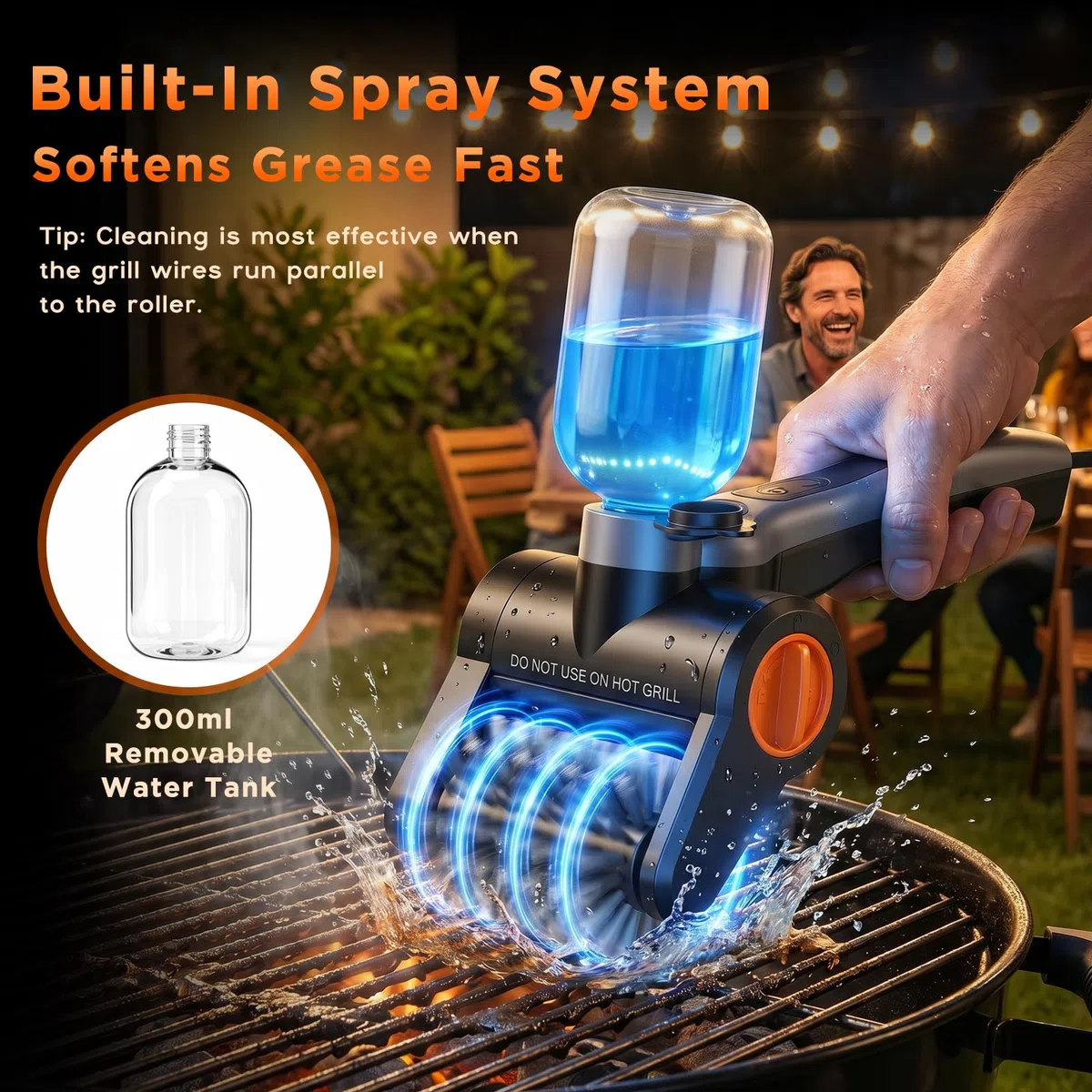 Pulisci Griglia BBQ Elettrico 100W con Flacone Spray – Ricaricabile 7,4V, 2 Velocità, 90 Min di Autonomia, IPX8 Impermeabile – Spazzola Elettrica per Barbecue Pulizia BBQ con Scatola Portautensili