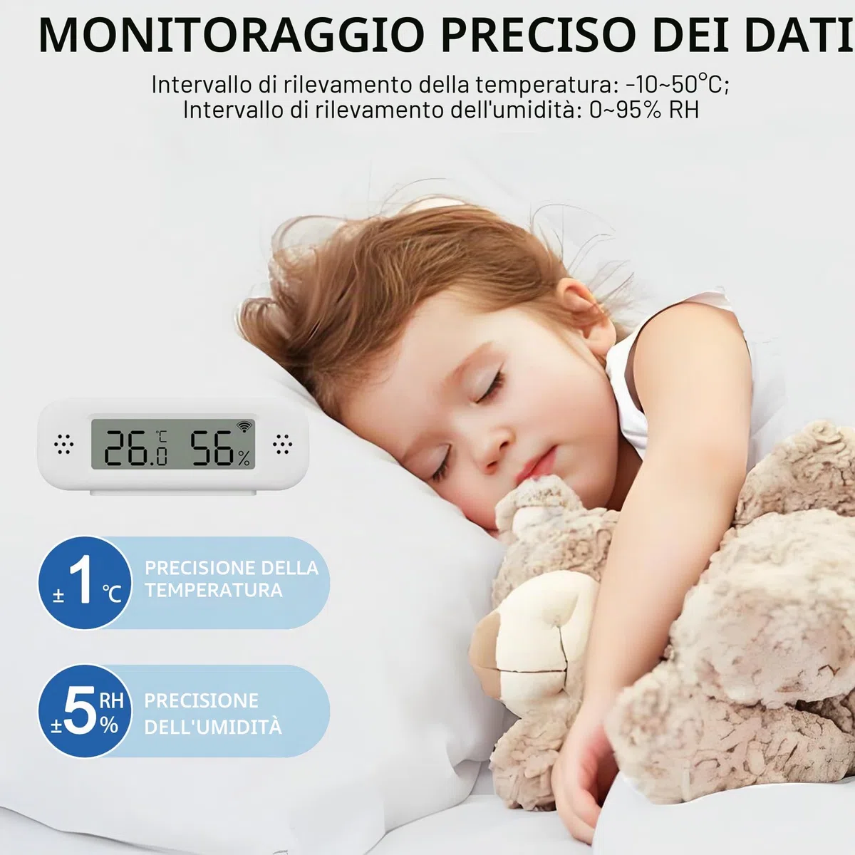 Termometro WiFi igrometro interno: sensore di temperatura intelligente, monitor di umidità digitale con app intelligente e registrazione dati, compatibile con Alexa, per camera da letto, serra cantina