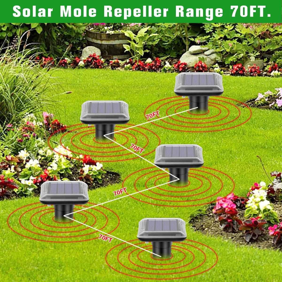 Dissuasori per Talpe Ultrasuoni Solare Scaccia Anti Talpe - IP65 Impermeabile Ultrasuoni dissuasore per gatti, Animali, Gopher, Serp