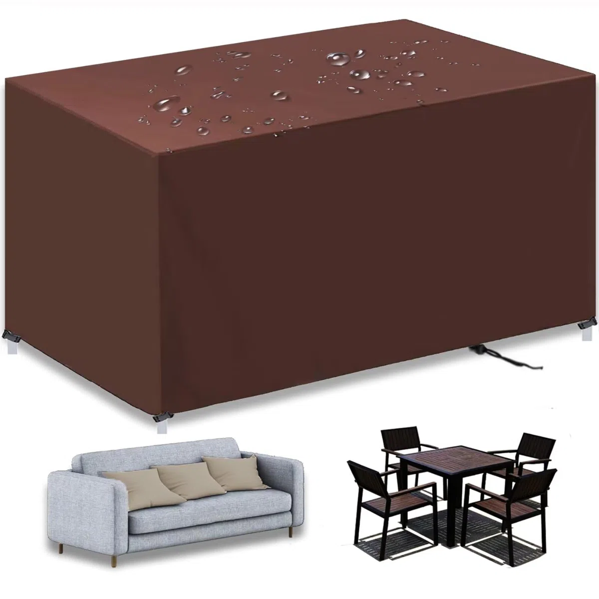 Copertura per Mobili da Giardino,Tessuto Oxford 420D Copertura per Tavolo da Giardino Esterno Rettangolare,Impermeabili,Antipolvere e Resistenti ai Raggi UV Marrone 200x130x75cm