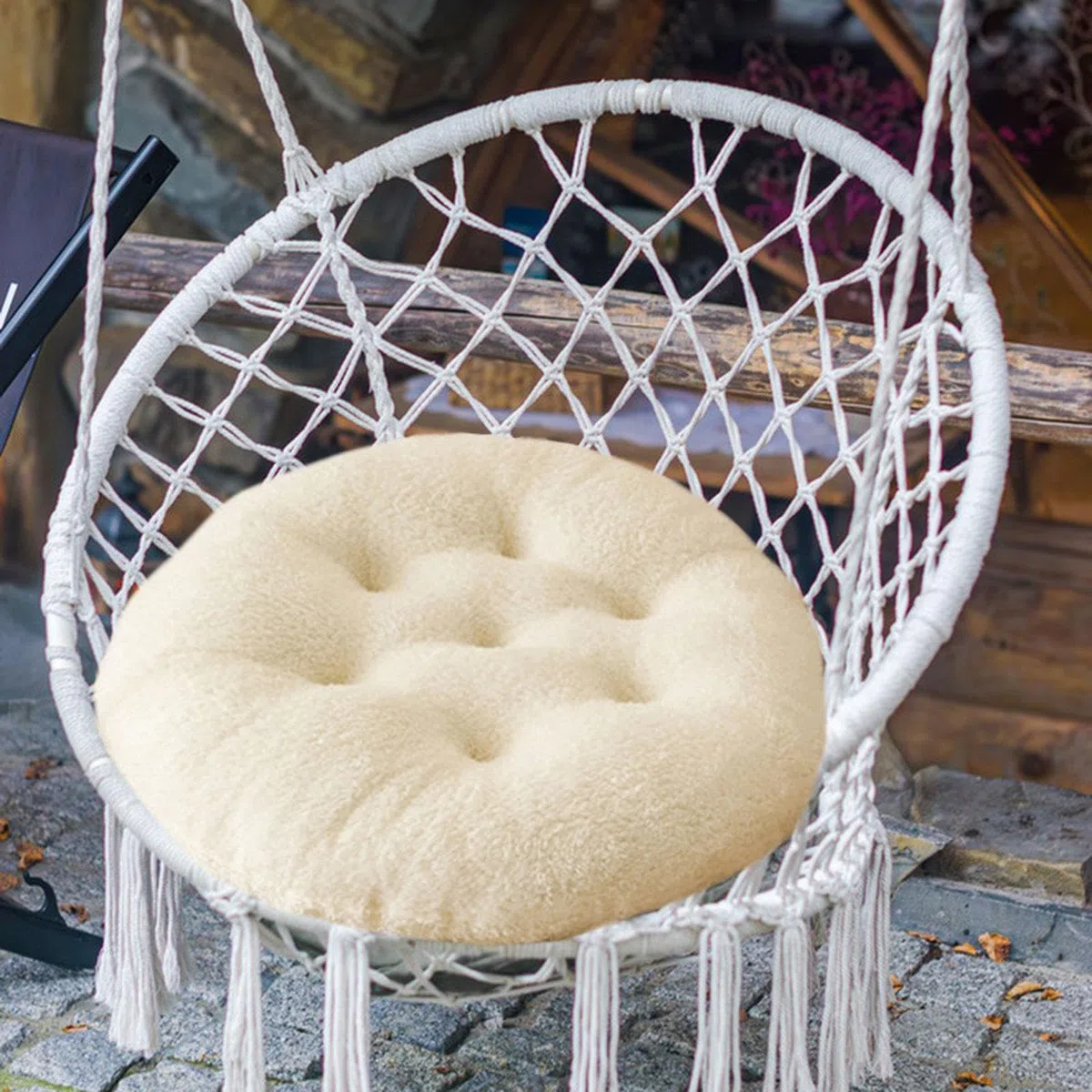 Cuscino per Sedia da Esterno, 60x60 Cm, per Sedia a Dondolo, Lavabile E Rotondo, Bianco