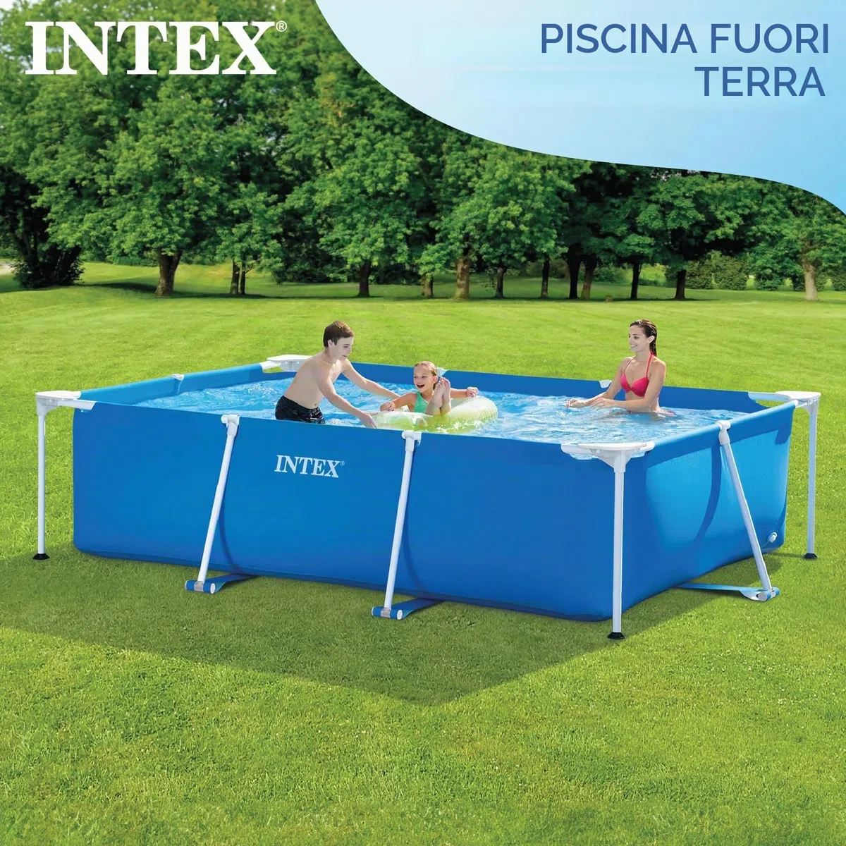 Intex 28272NP - Piscina Fuori Terra Rectangular Frame Rettangolare, 3834 L, Acciaio e PVC, Blu, 300x200x75 cm & Couvertures de piscine Intex Rectangulaire (300 x 200 cm)