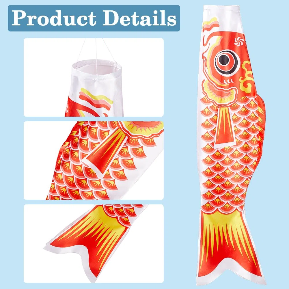 GORGECRAFT 118cm Koi Fish Manica A Vento Arancione Rosso Carpa Bandiera Streamer Banner Poliestere 3D Giapponese Appeso All'Aperto Koinobori Decor per Parete Albero Fronte Patio Prato Cortile Giardino