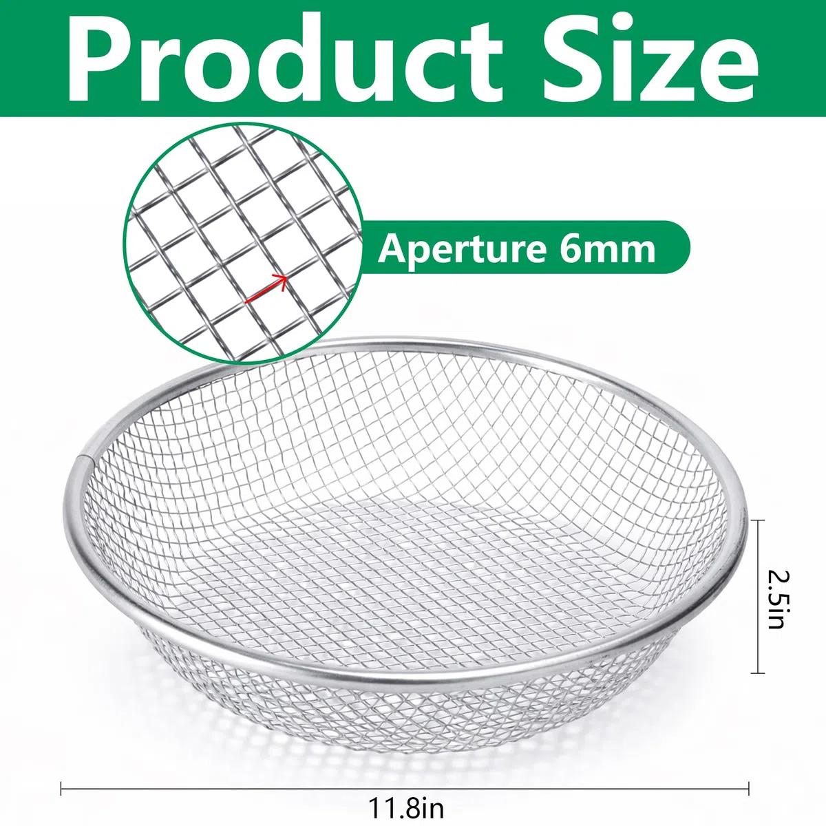 GIONAR Setaccio per terreno da giardino, 30 cm, setaccio in metallo da giardino, setaccio a rete per giardinaggio, sabbia, pietre, sabbia, rocce, terriccio (filtri da 6 mm)