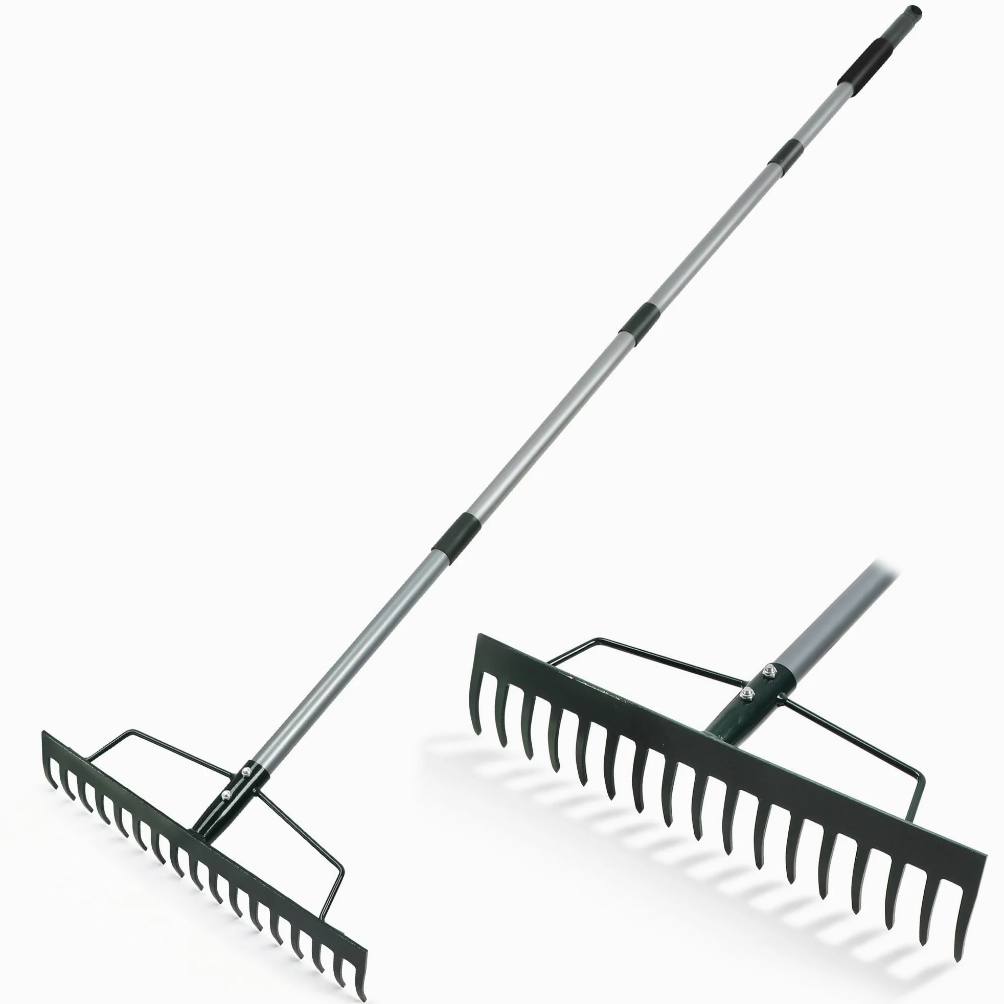 ORIENTOOLS Rastrello da giardino, resistente, 44 cm di larghezza x 160 cm di altezza, verde, 1,7 kg