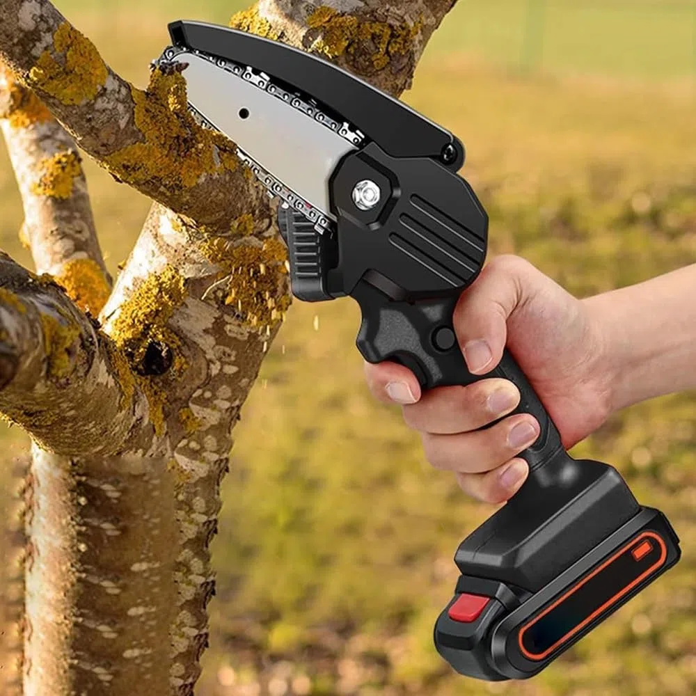Mini Motosega a Batteria 48V Ricaricabile con 2 Batterie, Motosega Elettrica Portatile Lama 4 Pollici per Potatura Alberi e Rami, Sega Elettrica a Una Mano con Valigetta