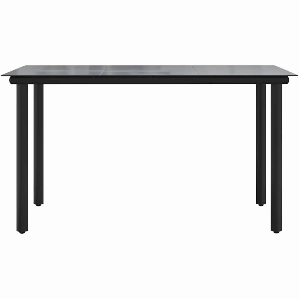 Tavolo da pranzo da giardino, nero, 200 x 100 x 74 cm, in acciaio e vetro temperato, resistente alle intemperie, stabile, per terrazza, balcone, giardino, salvaspazio e facile da pulire