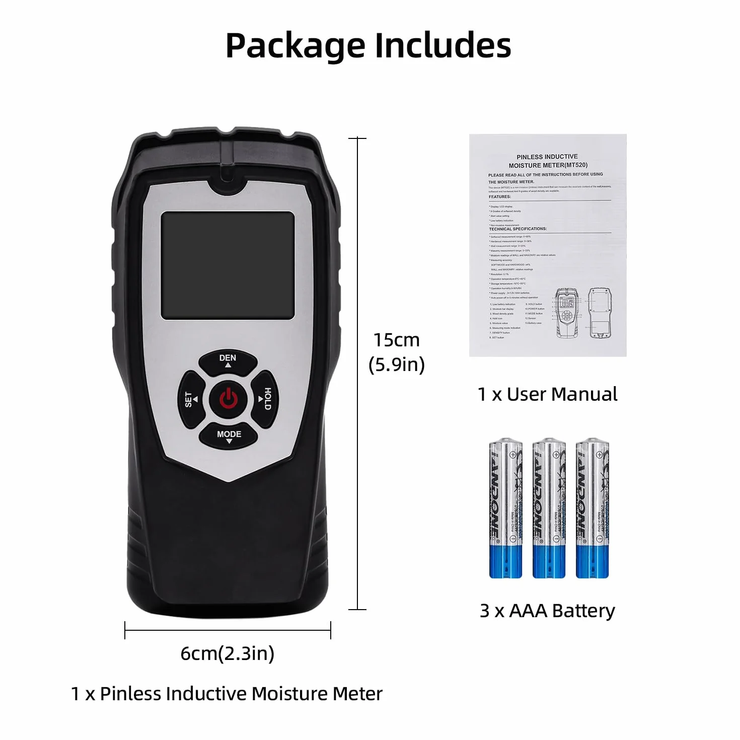 Mcbazel Misuratore Umidità Muri Digitale, Rivelatore di Umidità Igrometro, Moisture Meter per Legno, Pareti, Intonaco, Muratura, Profondità di Analisi 0-50 mm