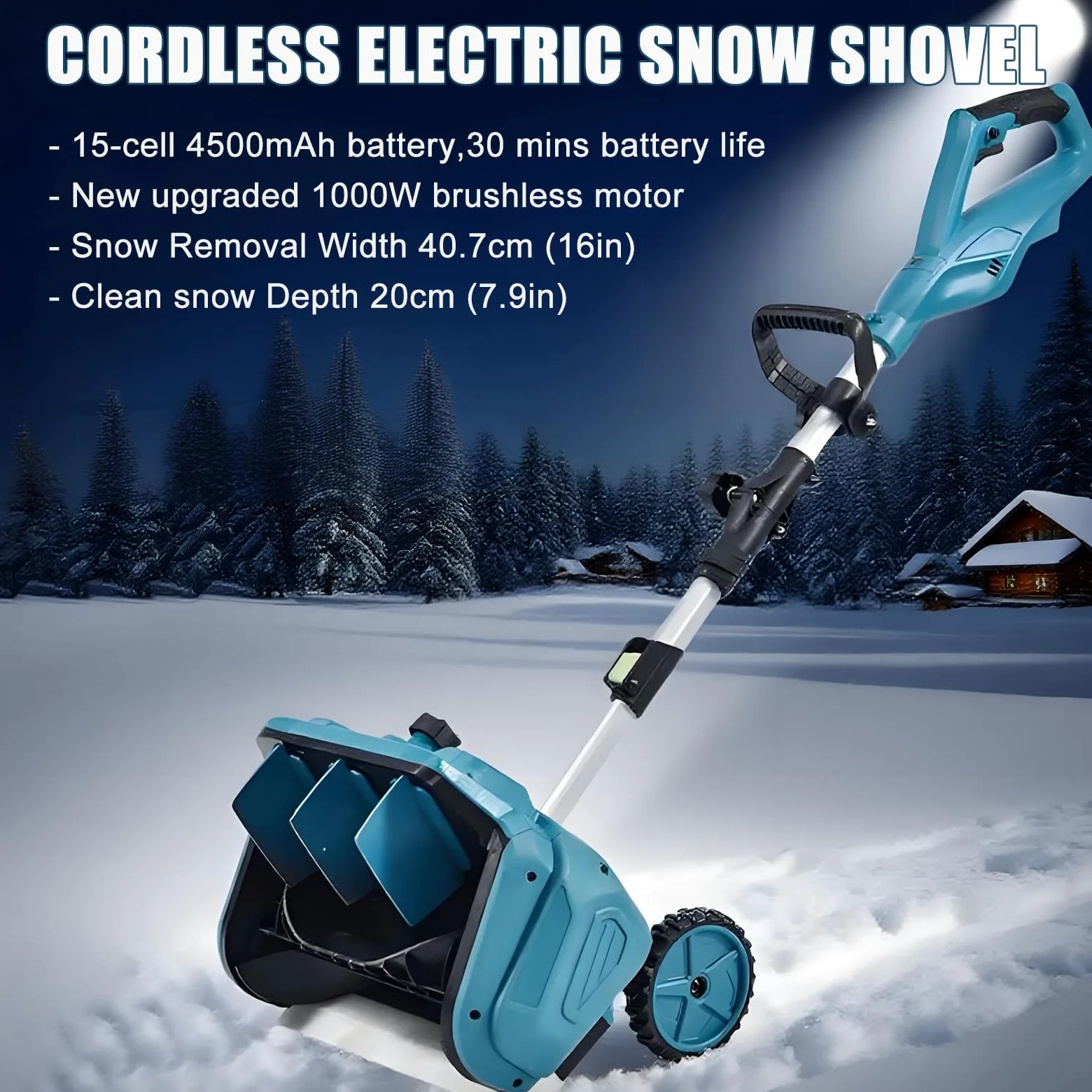 Spazzaneve elettrico senza fili, per esterni, larghezza 40,7 cm e profondità 20 cm, per verande e passerelle invernali, include 2 batterie