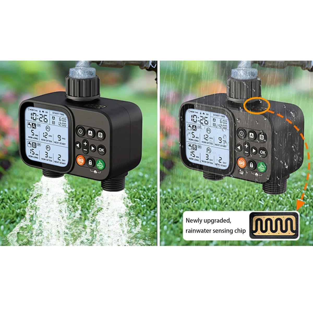 Timer di irrigazione efficiente a due uscite per serra e piscina con orari personalizzati Timer da giardinaggio ABS