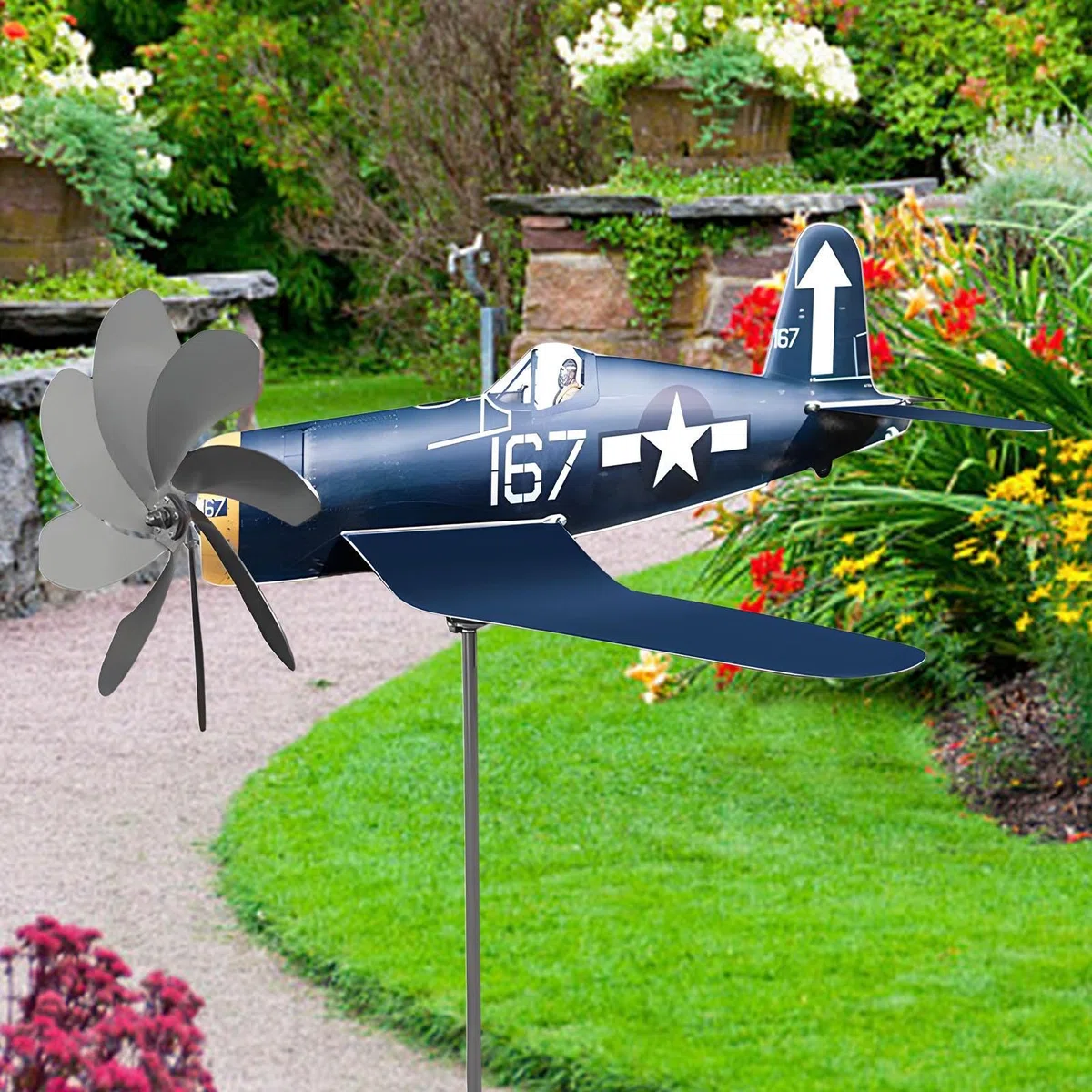 Generatore eolico – Decorazione da giardino – Mulino a per aeroplano, in acciaio inox resistente alle intemperie, per giardino, arte, balcone, cortile, prato, cortile, patio