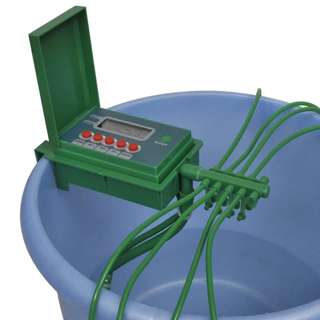 Sistema di irrigazione automatico con timer, tubo in vinile da 10 m, 10 perni a molla, controller intelligente, risparmio idrico, per giardino, prato, terrazza, balcone e serra
