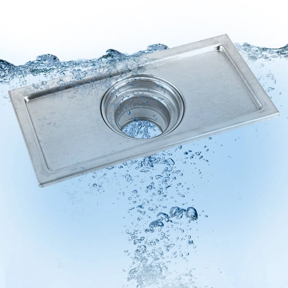 Scarico a Pavimento, 20x10cm Argento Canalina di Scarico Rettangolo in Acciaio Inox, Canalina per Doccia con Griglia Adatto per WC, Bagno, Balcone