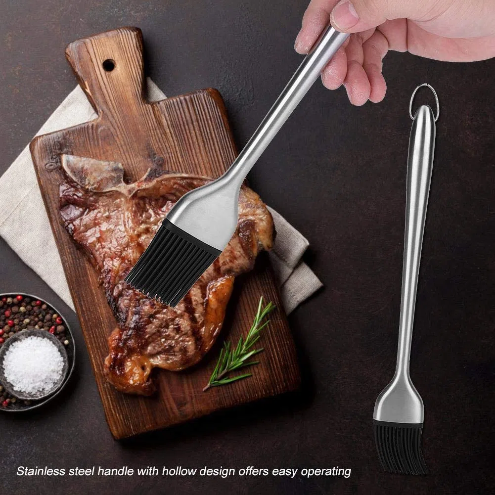 Spazzola per Olio per Barbecue Resistente Calore Testina in Silicone Pennelli per Pasticceria Strumento per Arrostire con Maniglia in Acciaio Inossidabile per BBQ Cottura Forno Cucinando(30cm)
