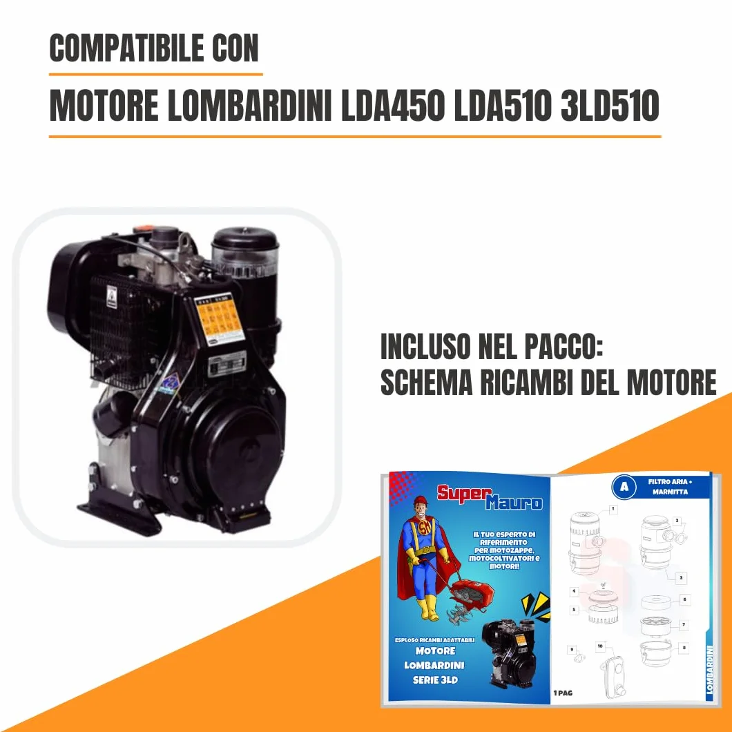 Marmitta Silenziatore compatibile motore Lombardini diesel modelli LDA450 LDA510 3LD510 per motozappa e motocoltivatore