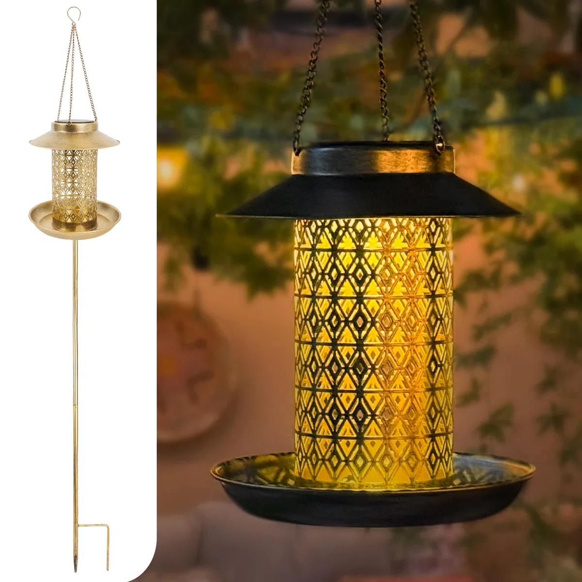 Gadgy Mangiatoia per Uccelli con Luce Solare – Casetta per Uccelli da Esterno 2-in-1 con Illuminazione LED – Decorazione da Giardino Resistente alle Intemperie