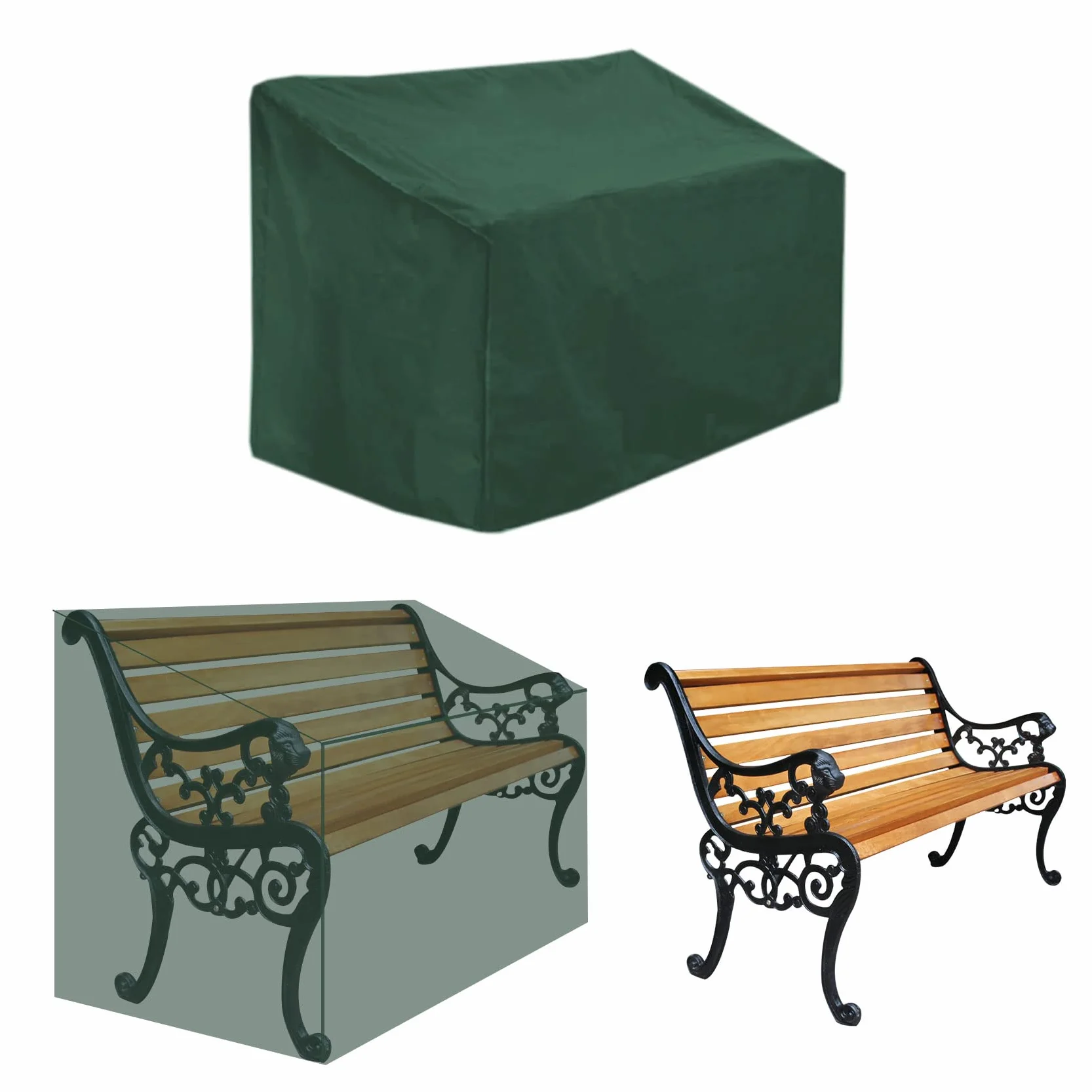 Copertura protettiva per panchina da giardino impermeabile - 2 posti antivento, resistente ai raggi UV 210D poliestere Oxford tessuto, 134 x 66 x 89cm (verde)