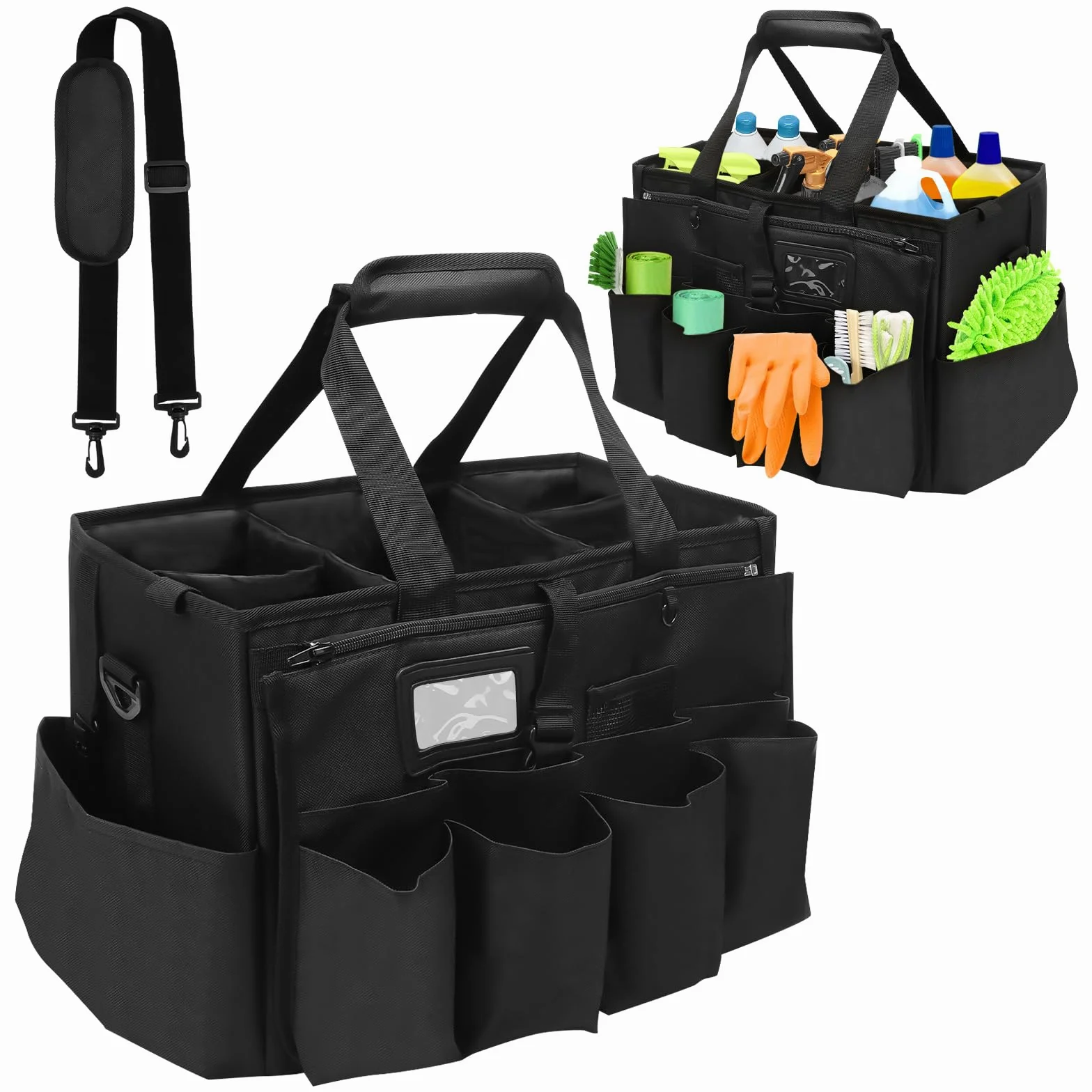 Cesto per la Conservazione dei Prodotti per la Pulizia, Borsa per Kit Pulizia Auto, Cestino Porta Attrezzi, Organizzatore per la Pulizia, con Spallacci Regolabili, Accessori pulizia Casa, Impermeabile